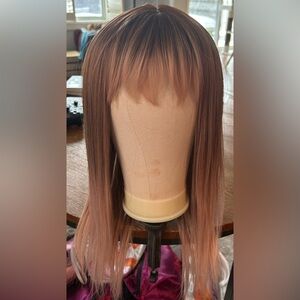 Luxury synthetic lace tpart bangs apricot blonde standard Isabella style wig